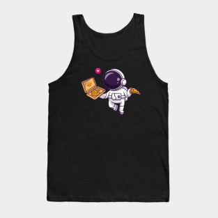 Cute Astronaut Eating Pizza Cartoon Tank Top